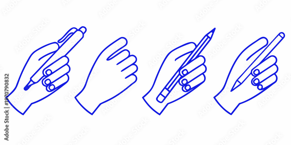 Fototapeta premium Four hands making different gestures with pens and pencils