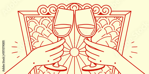 A celebratory toast with champagne glasses held by elegant hands