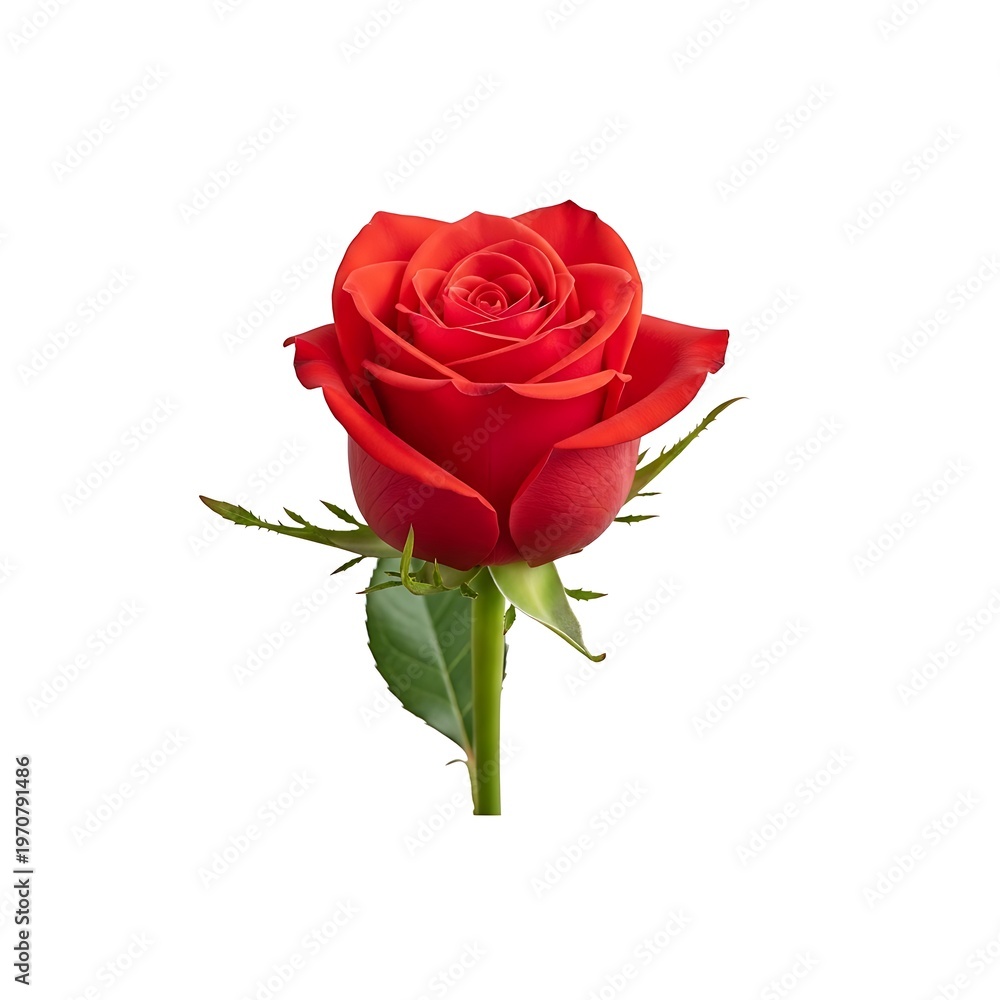 Naklejka premium A single red rose with green leaves