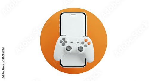 Smartphone with Game Controller on Orange Circle