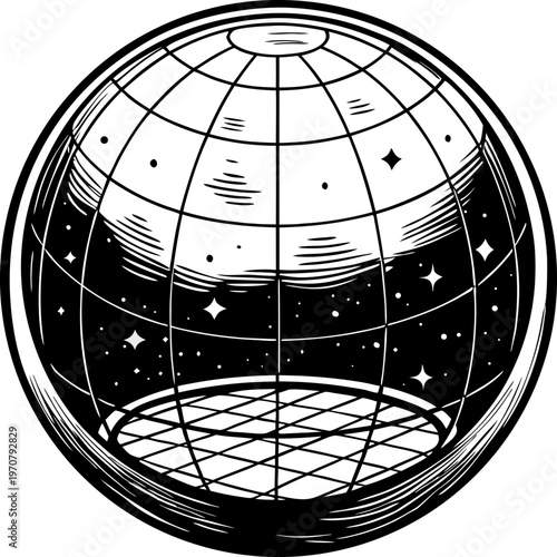 Crystal ball with starry night inside magical glass orb, fortune telling, mystic, divination sphere, future vision