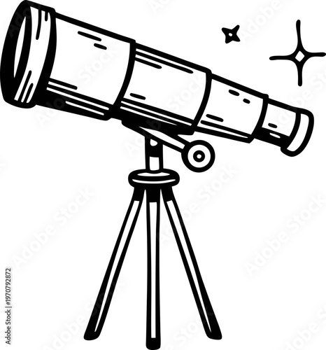 telescope on tripod observing stars with sparkling celestial bodies in night sky