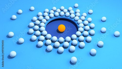 Tableau sur toile Leadership and individuality concept with one orange sphere separated from group