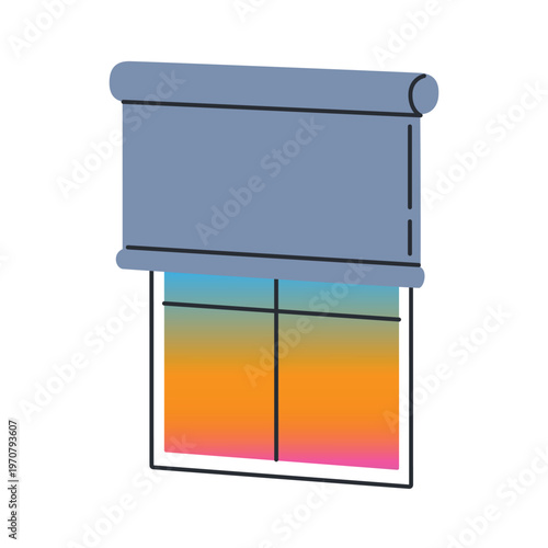 Blackout roller blind window icon, minimalist vector illustration with color gradient. Flat cartoon home interior and bedroom curtain clipart, isolated colored clipart on white background