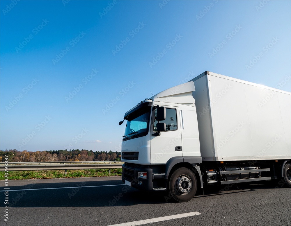 Naklejka premium White delivery truck standing still on roadside minimal concept 