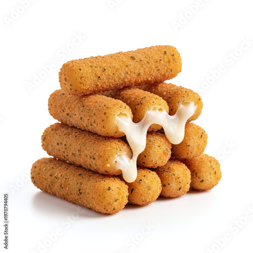 Mozzarella sticks with melted cheese isolated on white background