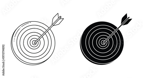 Vector illustration of a target board with an arrow accurately hitting the bullseye, symbolizing business success and precise goal achievement.