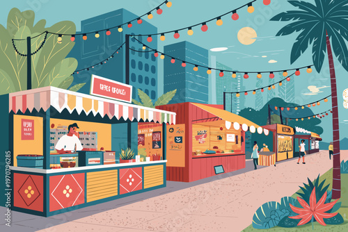 Depicting Street Food Restaurant Bold Vibrant Vibrant Professional Photo