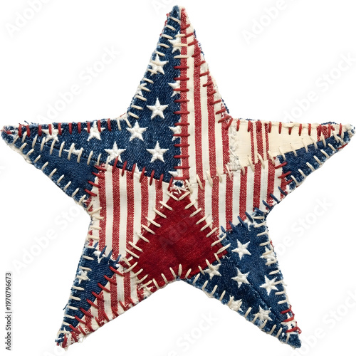 Star American flag patchwork PNG, Americana Quilt Fabric Alphabet, Patriotic isolated