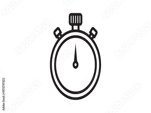 Simple black and white sketch of a classic stopwatch with detailed features