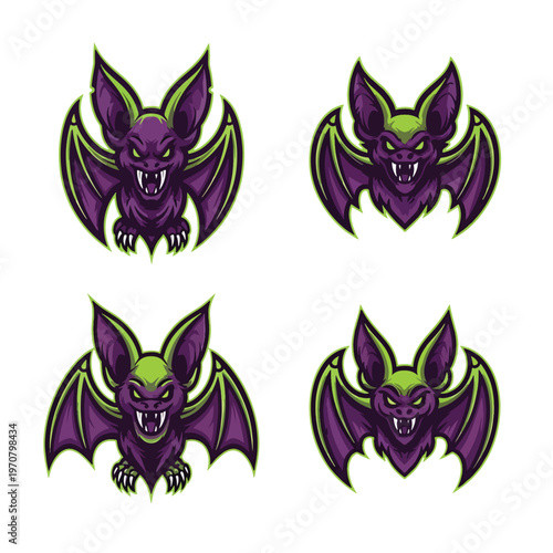 Fierce Bat Mascot Graphic Illustration with Aggressive Expression and Spread Wings