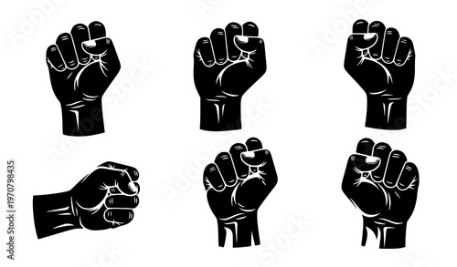 Raised Fist Silhouette Vector Set – Power Strength and Solidarity Hand Icons Collection