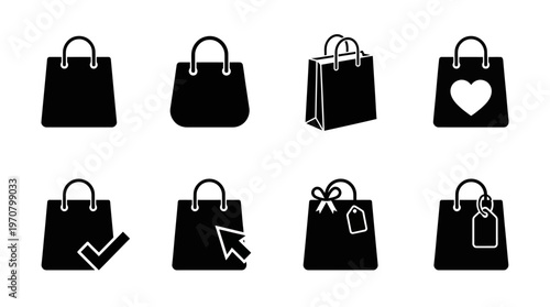 Shopping Bag Icons – Heart, Tag, Cart, Gift