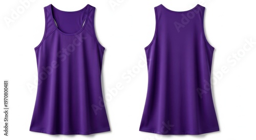 A purple tank top displayed from the front and back on a white background