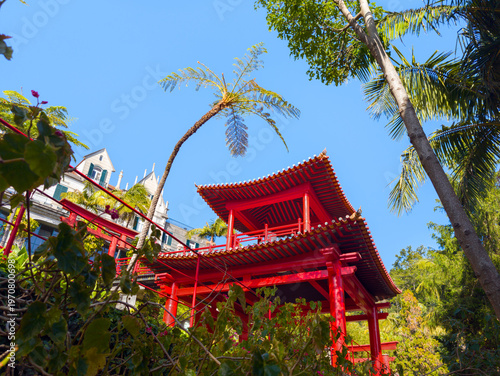 Asian Pagoda in the Tropical Garden 
