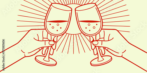 A celebratory toast with two glasses of sparkling wine in hands