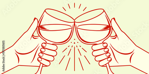 A celebratory toast with two glasses depicted in a simple line drawing