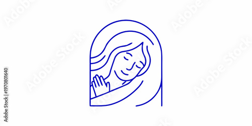 Line art illustration of a woman embracing herself with closed eyes