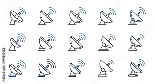 Multiple satellite dishes in line.