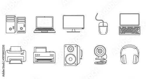 Electronics and computer peripherals icons.