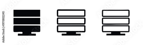 Server rack icon set. Database, data center, network server symbol for cloud computing.