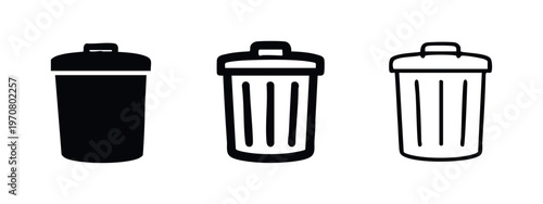 Trash can icon set. Recycle bin, delete, garbage symbol for user interfaces and data management.