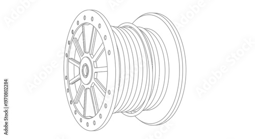 Detailed view of a wire spool.