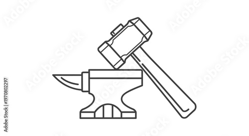 Blacksmith anvil with sledgehammer on top.