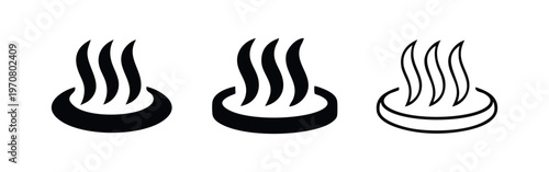 Hot Spring and Steam Icons Set. Spa, Onsen, and Wellness Relaxation Symbols.