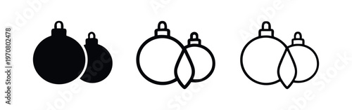Festive Christmas ornaments icons. Holiday baubles and season decoration set.
