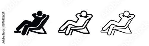 Relaxing person in a lounge chair icons. Summer holiday and vacation leisure vector illustration.