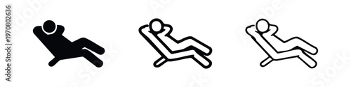 Relaxing person in a lounge chair icon set, perfect for summer, vacation, or leisure concepts.
