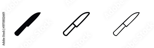 Kitchen knife vector icon set, representing cooking tools, chef equipment, and food preparation.