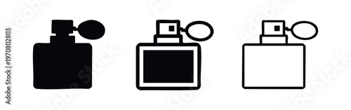 Modern Perfume Bottle Icon Set: Fragrance Spray Symbols for Beauty Products in Different Styles.
