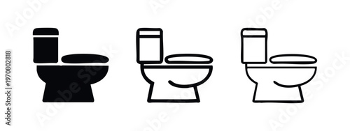 Restroom Toilet Icon Set: Bathroom Sanitation Fixture Symbols (Front View) in Solid and Outline.