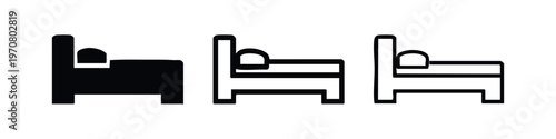 Hotel Bed Icon Set: Comfortable Sleeping Furniture Symbols for Accommodation and Travel.
