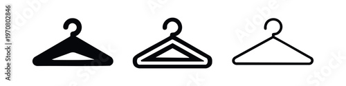 Clothes hanger icon set. Wardrobe clothes hanger in solid and outline style.