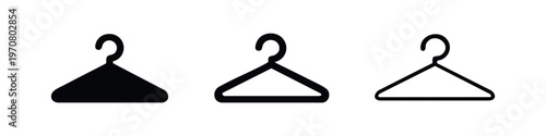 Clothes hanger icon set. Simple triangular clothes hangers for wardrobe in solid and outline style.
