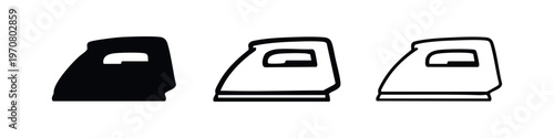 Iron icon set. Household steam iron appliance in solid and outline style.