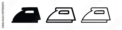 Iron icon set. Modern household iron appliance for clothes in solid and outline style.