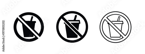 No Drinks Allowed Sign Vector Icon Set: Forbidden Beverage Symbol