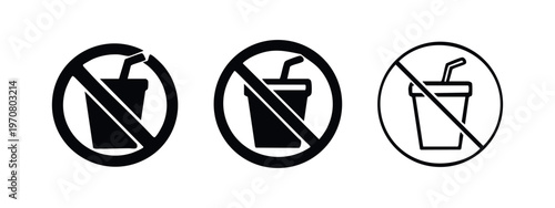 No Beverages Sign Vector Icon Set: Prohibited Drink Symbol