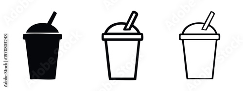 Takeout Drink Cup with Straw Vector Icon Set: Disposable Beverage Container