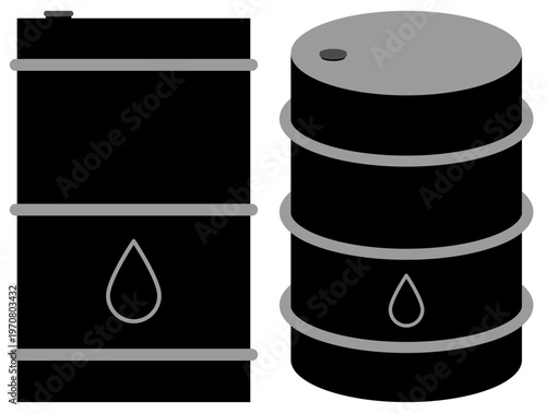 Crude oil drum gasoline gallon container storage. Petroleum vector illustration.