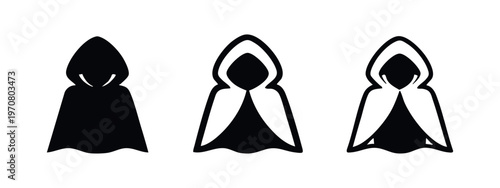 Hooded Cloak Figure Icon Set - Mystery, Secret, Fantasy, or Anonymous Symbol