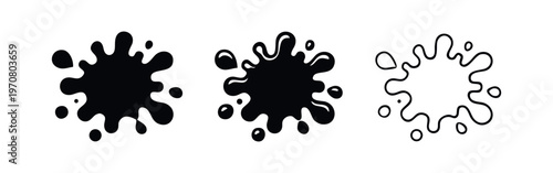 Ink or paint splash icon set. Splatter, liquid, art, stain symbol.