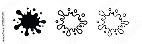 Ink or paint splash icon set. Splatter, liquid, art, stain symbol.