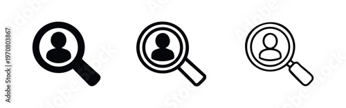 Magnifying Glass with Person Icon Set for User Search and Find Functions