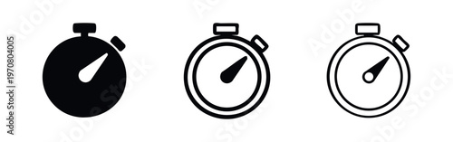 Stopwatch icon set. Time tracking, sports timer, and urgency symbol.