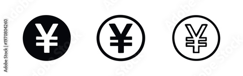 Yen or Yuan currency symbol icon set. East Asian money and finance sign in circles. Vector illustration.